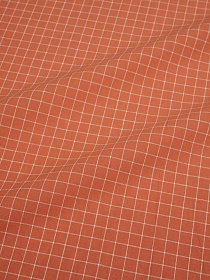 Вареный (стираный) хлопок "Белая клетка (0,8*0,8см) на кораллово-оранжевом", ш.2.5м, хл-100%