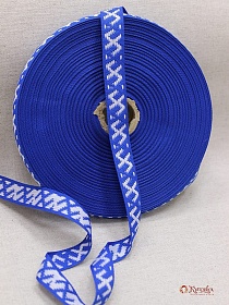 Жак.лента 18мм Славянский орнамент, оберег белый на синем