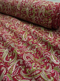 Импорт. хлопок "Восточные огурчики на бордовом", ш.1.45м, хлопок-100%, 100гр/м.кв