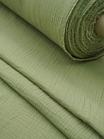 Муслин двухслойный с эффектом жатости цв.Светло-зеленый хаки, ш.1.4м, хлопок-100%, 110гр/м.кв