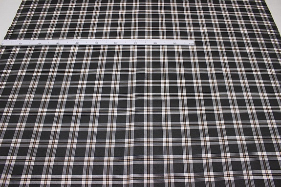 Фланель "Клетка" цв.белый/орех на черном, СОРТ2, ш.1.5м, хлопок-100%, 150гр/м.кв