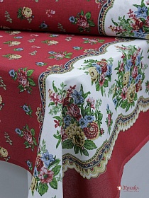 Рогожка "Царица цветов-букеты по кайме" цв.бордовый, ш.1.5м, хлопок-100%, 160гр/м.кв