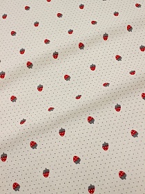 Плательный хлопок с вискозой  микроворс"Клубнички" цв.красный, СОРТ2, ш.1.4м, хл-50%, вискоза-50%