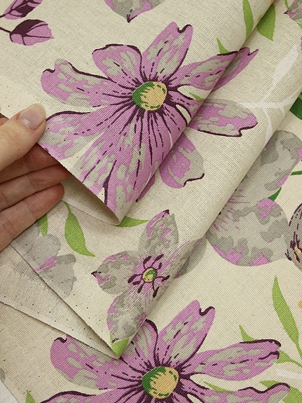 Полулен "Фиолетовая камелия" (на суровом), ш.1.5м, лен-30%, хлопок-70%, 140гр/м.кв