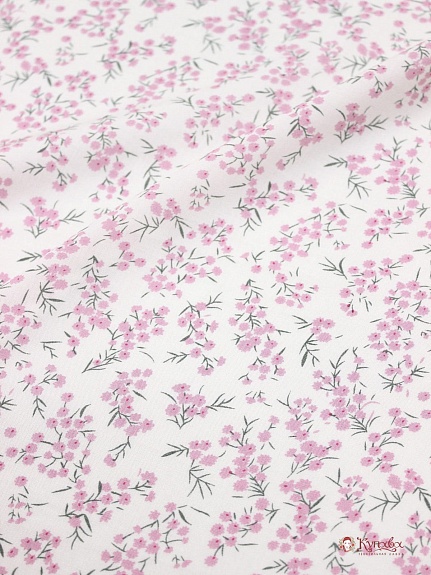 Штапель "Весенние розовые цветочки на белом", ВИД2, ш.1.46м, вискоза-100%, 100гр/м.кв