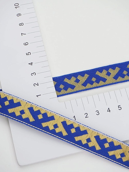Жак.лента 18мм Желтый оберег на васильковом