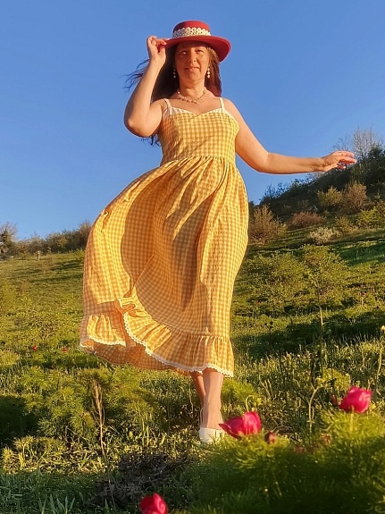 Сарафан из вареного хлопка в горчичном цвете