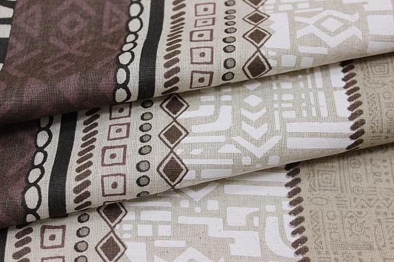 Полулен "Сахара - орнамент" цв.коричневый, (на суровом), СОРТ2, ш.1.5м, лен-30%, хл-70%, 140гр/м.кв