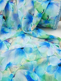 Штапель Премиум "Акварельная весна" цв.голубой, ш.1.45м, вискоза-100%, 115гр/м.кв