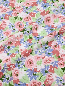 Штапель "Цветочное наслаждение", цв.коралловый, ш.1.45м, вискоза-100%, 110гр/м.кв