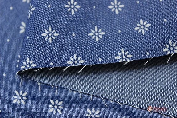 Джинсовая ткань "Звездочки-снежинки на джинсе", ш.1.49м, хл-85%,п/э-15%, 140гр/м.кв