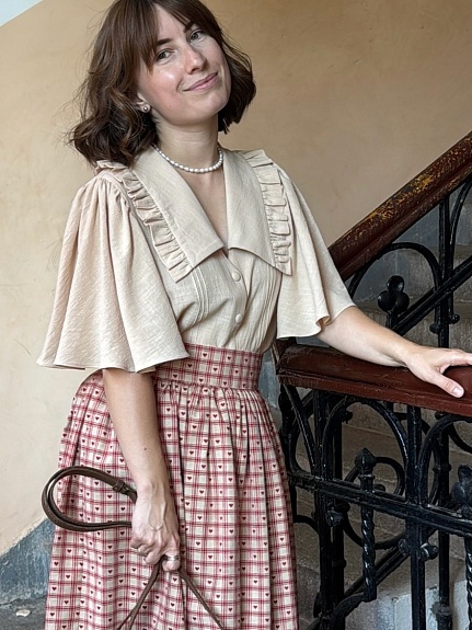 Юбка выполненая из Пестряди "Сердечки - клетка"