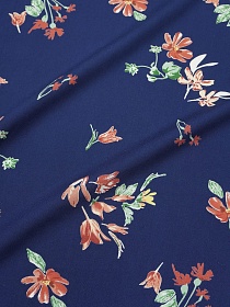 Штапель Премиум "Цветочная пьеса на темно-синем", СОРТ2, ш.1.43м, вискоза-100%, 120гр/м.кв