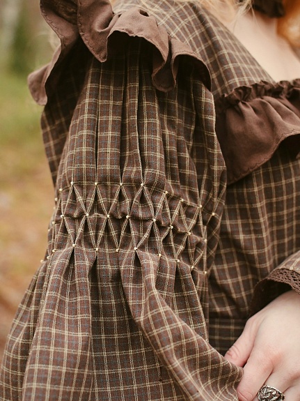 Платье из пестряди "Клетка" в коричнево-терракотовом цвете