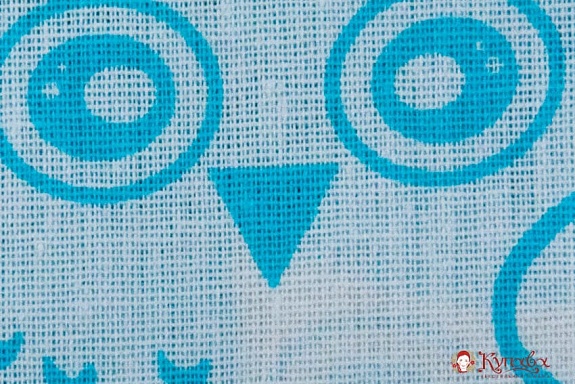 Бязь "Большие совы на бирюзовом", СОРТ2, ш.1.5м, хлопок-100%, 120гр/м.кв