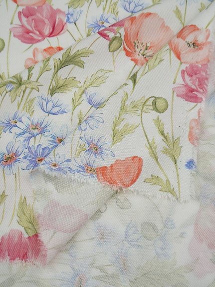 Плательная вискоза Цифр.печать "Маки на ветру", ш.1.45м, вискоза-100%, 125гр/м.кв