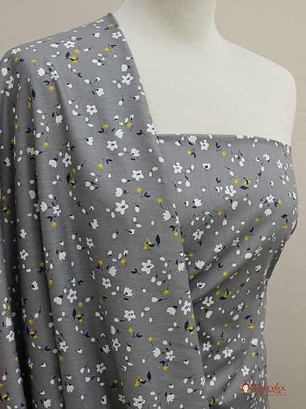 Импорт. хлопок "Цветочная полянка" цв.стальной графит, ш.1.58м, хлопок-100%, 110гр/м.кв