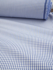 Пестроткань сорочечная "Средняя клетка" цв.белый/синий, ш.1.45м, хлопок-100%, 110гр/м.кв