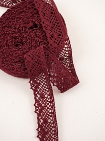 Кружево цв.бордово-вишневый, ш.30мм, хлопок-90%, п/э-10%, 10м, рис.111/17