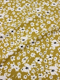 Плательная вискоза "Цветочная полька" цв.золотисто-оливковый, СОРТ2, ш.1.47м, вискоза-100%
