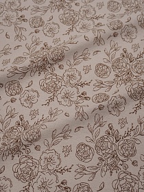 Теплый хлопок "Букеты пионов на бежево-кофейном", ш.1.5м, хлопок-100%, 160гр/м.кв