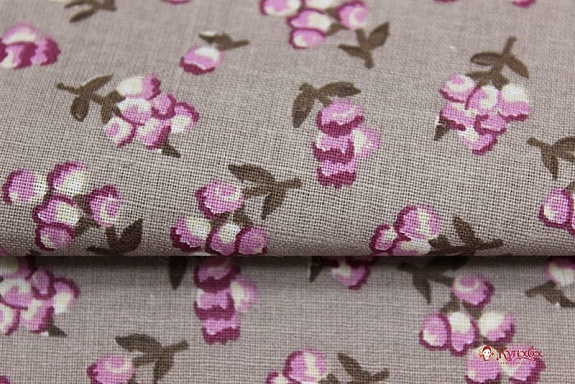 Мерный лоскут(ткань в отрезах) - Перкаль "Брусничные цветочки" цв.кофейно-лиловая дымка, ш.1.5м,
