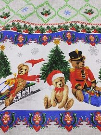 Рогожка "Новогоднее приключение" цв.серо-бежевый меланж, ш.1.5м, хлопок-100%, 160гр/м.кв