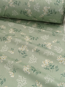 Сатин "Веточки ромашки" цв.морозно-мятная дымка, ш.2.35м, хлопок-100%, 110гр/м.кв