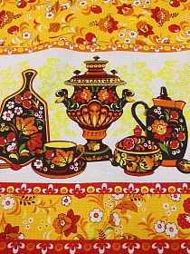 Вафельное полотно "Хохлома с самоварами", ш.1.5м, хлопок-100%, 160гр/м.кв