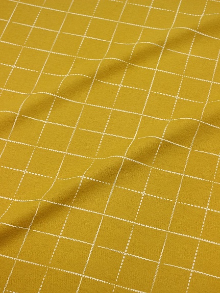 Теплый хлопок "Клетка-пунктир на желто-горчичном", ш.1.5м, хлопок-100%, 150гр/м.кв