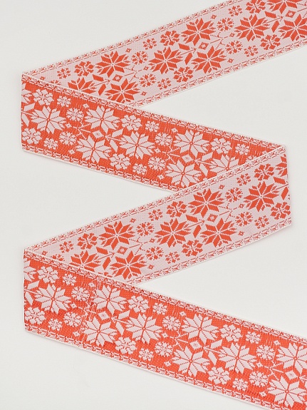 Жак.лента 70мм Алый славянский орнамент на св.розовом