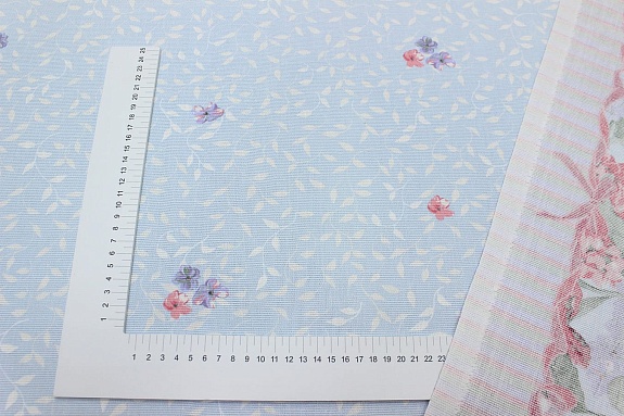 Мерный лоскут (ткань в отрезах) - Рогожка "Розово-сиреневые садовые цветы по кайме", (комп), ш.1.5м