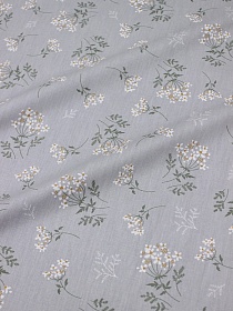 Мерный лоскут(ткань в отрезах) - Сатин "Веточки ромашки на св.сером", ш.2.35м, хлопок-100%, 120