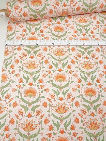 Перкаль Премиум (Digital) "Цветы прованс бежево-персиковый фон", ш.1.5м, хлопок-100%, 120гр/м.кв