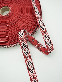 Жак.лента 18мм Славянский черный/белый рисунок на красном