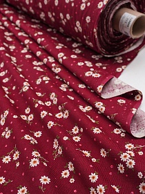 Микровельвет "Ромашки на бордовом в точку", СОРТ2, ш.1.1м, хлопок -100%, 130гр/м.кв,