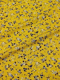 Штапель Премиум "Цветочная грация" цв.горчично-желтый, ш.1.44м, вискоза-100%, 120гр/м.кв
