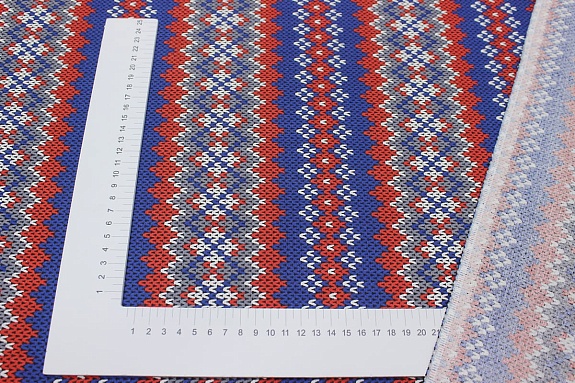 Бязь "Вязаный орнамент" цв.синий/красный, ш.1.5м, хлопок-100%, 120гр/м.кв