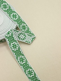 Жак.лента 24мм Зеленый орнамент на белом