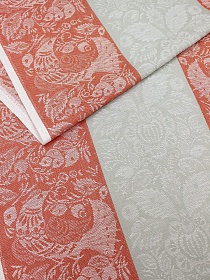 Холст полотенечный жаккард "Птицы" цв.кирпично-терракотовый/серый, ш.0.5м, лен-30%, хл-70%