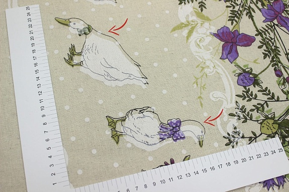 Брак(уценка) Полулен "Датский гусь по кайме" цв.фиолетовый, (на суровом), ш.1.5м, лен-30%, хл-70%