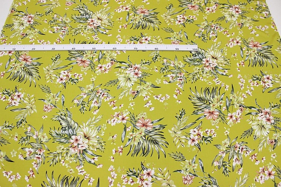 Плательная вискоза "Тропиканка" цв.оливково-горчичный, ш.1.45м, вискоза-100%, 135гр/м.кв