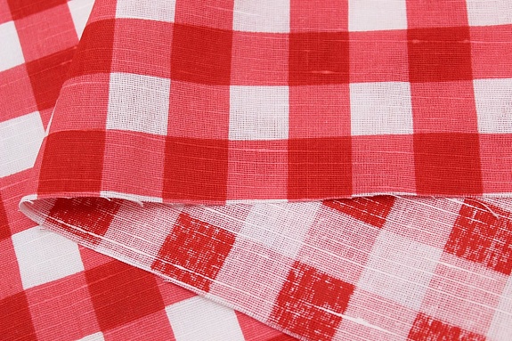 Полулен "Красная клетка на белом", СОРТ2, ш.1.5м, лен-30%, хлопок-70%, 140гр/м.кв