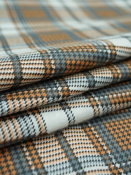 Фланель "Клетка" цв.орех/серый на белом, ш.1.5м, хлопок-100%, 150гр/м.кв