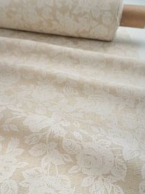 Полулен "Белые розы", (на суровом), ш.2.2м, лен-30%, хлопок-70%, 140гр/м.кв