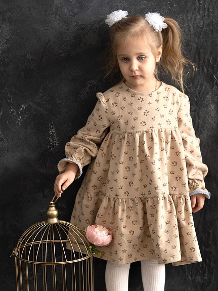 Детское платье из теплого хлопка "Милые букетики"