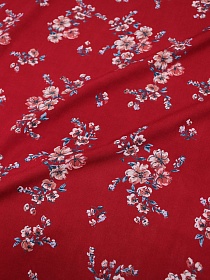 Штапель Премиум "Веточка сакуры (бежевые цветы) на малиновом", ш.1.45м, вискоза-100%