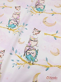 Перкаль "Звездные совята на ветке", ш.1.5м, хлопок-100%, 105гр/м.кв