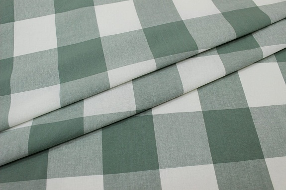 Вареный (стираный) хлопок"Клетка (6.5*7.0см)" цв.т.серо-мятный/молочный, ш.2.5м, хл-100%, 115гр/м.кв