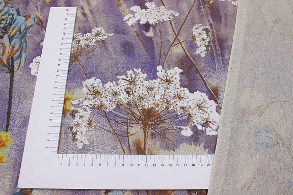 Полулен "Осенний блюз (бирюзовые цветы)", ш.1.5м, лен-30%, хлопок-70%, 140гр/м.кв